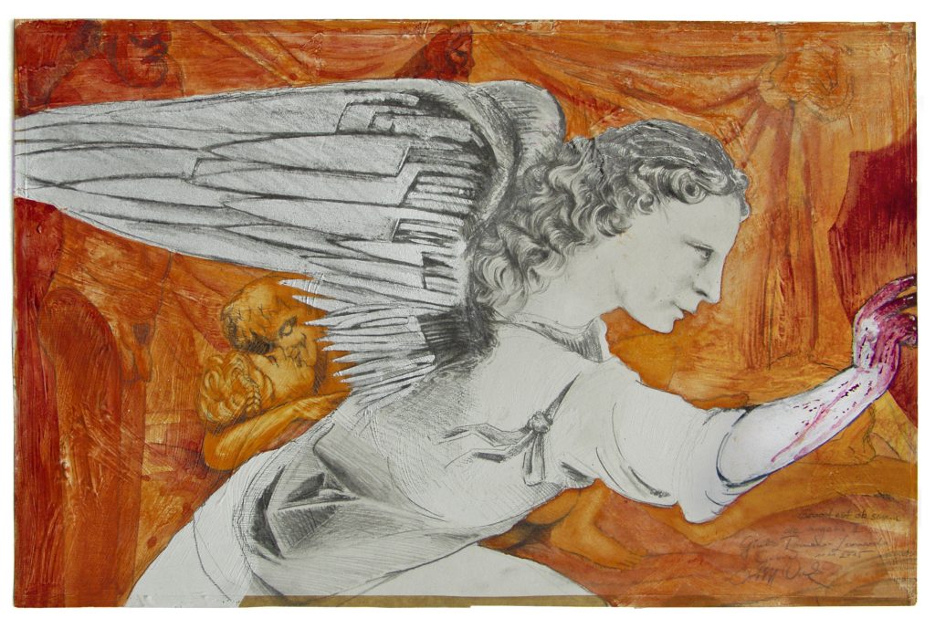 De Angelis II - Giulio Romano-Leonardo - Qoud est ob scaenam, 2015, Bleistift, Aquarell auf grundiertem Karton, 32 x 50 cm