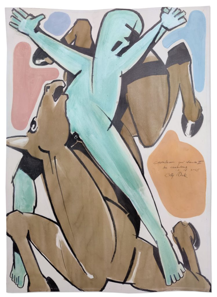 Cavalier qui tombe II, Mischtechnik, 2025, 51 x 70 cm