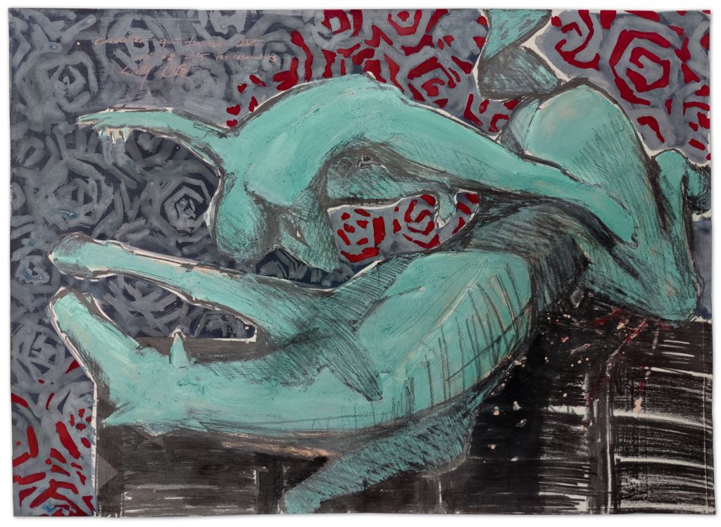 Cavalier qui tombe IV, Mischtechnik, 2025, 69 x 50 cm