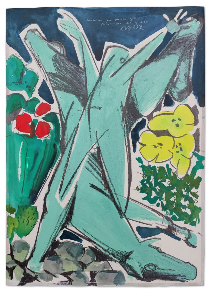 Cavalier qui tombe V, Mischtechnik, 2025, 48 x 66 cm